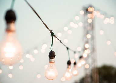 String lights at dusk